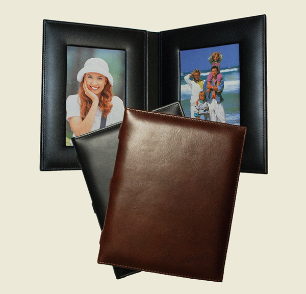 Leather Double 4x6 Photo Frames with ItalianStyle Hubbed Spines